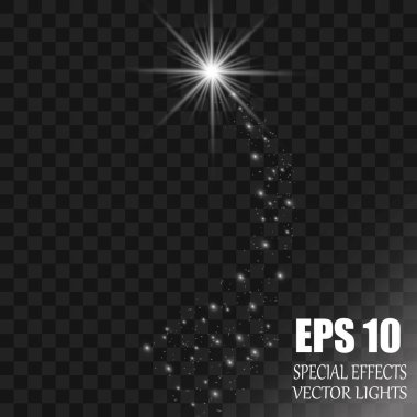 Büyük tozlu parlak bir kuyruklu yıldız. Kayan Yıldız. Parlak ışık efekti. Vektör illüstrasyonu