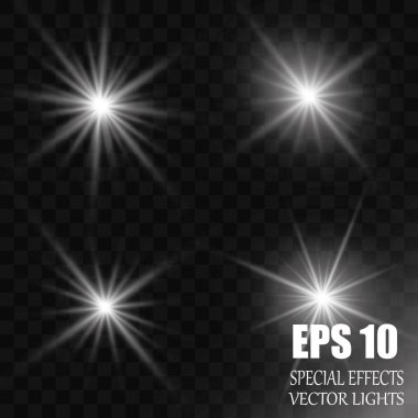 Vektör parlayan ışık efekti kümesi patlamaları sparkles şeffaf arka plan ile yıldız.