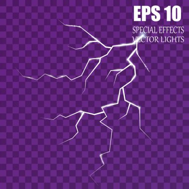 Vektör Lightning'ler. Ayarlayın. Işık efektleri