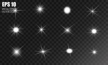 Vektör parlayan ışık efekti kümesi patlamaları sparkles şeffaf arka plan ile yıldız.