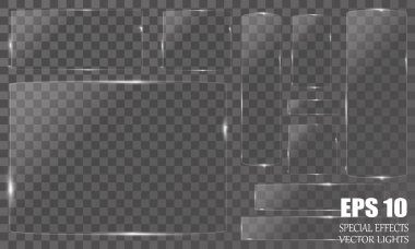 Cam tabaklar hazır. Şeffaf arkaplanda vektör cam pankartları.