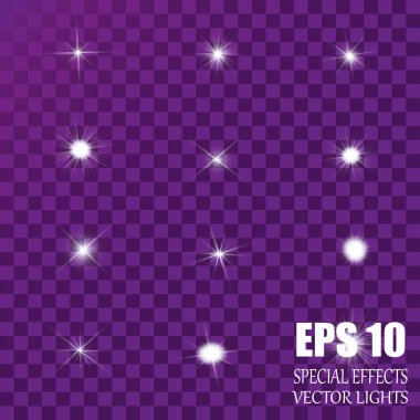 Vektör parlayan ışık efekti kümesi patlamaları sparkles şeffaf arka plan ile yıldız.