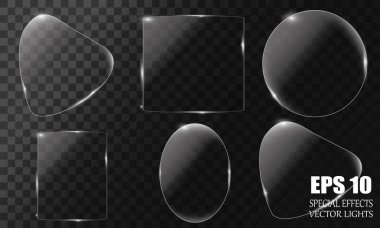 Cam tabaklar hazır. Şeffaf arkaplanda vektör cam pankartları.