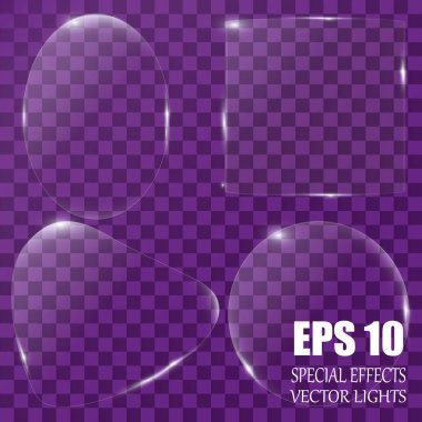 Cam tabaklar hazır. Şeffaf arkaplanda vektör cam pankartları.