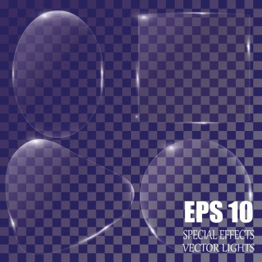 Cam tabaklar hazır. Şeffaf arkaplanda vektör cam pankartları.