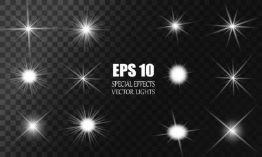 Vektör parlayan ışık efekti kümesi patlamaları sparkles şeffaf arka plan ile yıldız.
