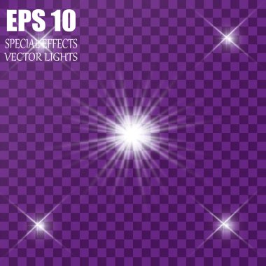 Vektör parlayan ışık efekti kümesi patlamaları sparkles şeffaf arka plan ile yıldız.