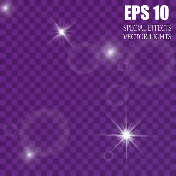 Conjunto de estrellas de efecto de luz brillante vectorial estalla con destellos sobre fondo transparente . — Archivo Imágenes Vectoriales