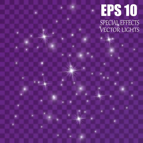 Set di stelle effetto luce incandescente vettoriale esplode con scintille su sfondo trasparente . — Vettoriale Stock