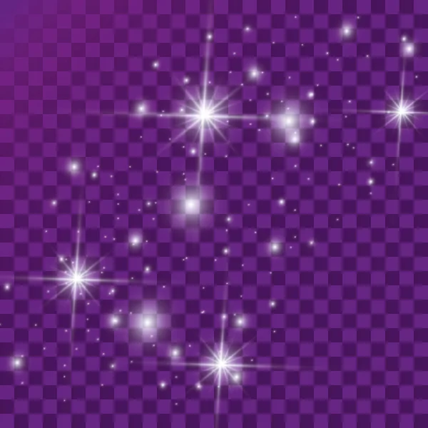 Satz von Vektor leuchtenden Lichteffekten Sterne platzt mit Funkeln auf transparentem Hintergrund. — Stockvektor