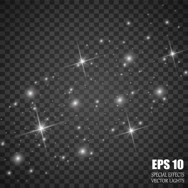 Conjunto de estrellas de efecto de luz brillante vectorial estalla con destellos sobre fondo transparente . — Vector de stock