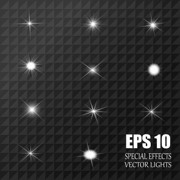 Conjunto de estrellas de efecto de luz brillante vectorial estalla con destellos sobre fondo transparente . — Archivo Imágenes Vectoriales