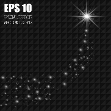 Büyük tozlu parlak bir kuyruklu yıldız. Kayan Yıldız. Parlak ışık efekti. Vektör illüstrasyonu