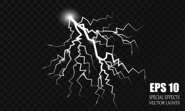 Vektör Lightning'ler. Ayarlayın. Işık efektleri