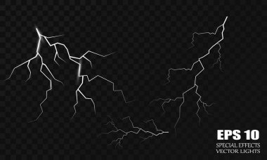 Vektör Lightning'ler. Ayarlayın. Işık efektleri