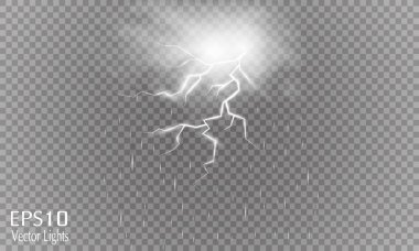 Vektör Lightning'ler. Ayarlayın. Işık efektleri