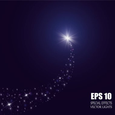 Büyük tozlu parlak bir kuyruklu yıldız. Kayan Yıldız. Parlak ışık efekti. Vektör illüstrasyonu