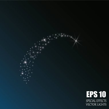 Büyük tozlu parlak bir kuyruklu yıldız. Kayan Yıldız. Parlak ışık efekti. Vektör illüstrasyonu