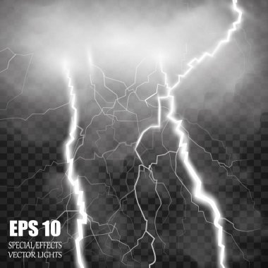 Vektör Lightning'ler. Ayarlayın. Işık efektleri