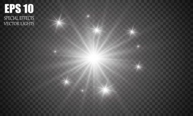 Vektör parlayan ışık efekti kümesi patlamaları sparkles şeffaf arka plan ile yıldız.
