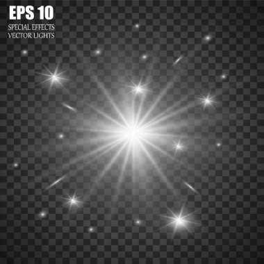 Vektör parlayan ışık efekti kümesi patlamaları sparkles şeffaf arka plan ile yıldız.