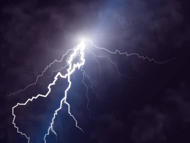 Yağmur ve beyaz bulutlu fırtına ve şimşek saydam arkaplanda izole edildi. Vektör