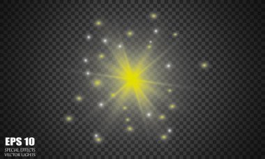 Vektör parlayan ışık efekti kümesi patlamaları sparkles şeffaf arka plan ile yıldız.