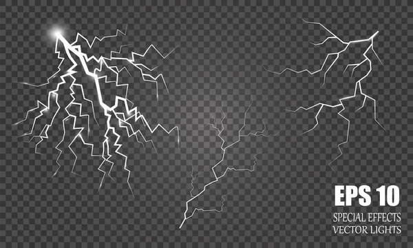 Vektör Lightning'ler. Ayarlayın. Işık efektleri