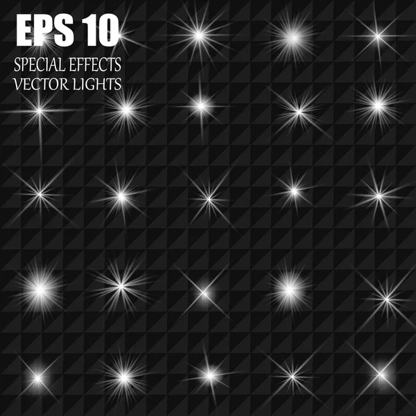 Vektör parlayan ışık efekti kümesi patlamaları sparkles şeffaf arka plan ile yıldız.