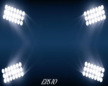 Saydam arka plan üzerinde vektör projektör. Beyaz ıșık etkisi. Parlak aydınlatma. Sahne aydınlatma efektleri. Tasarım şablonu.