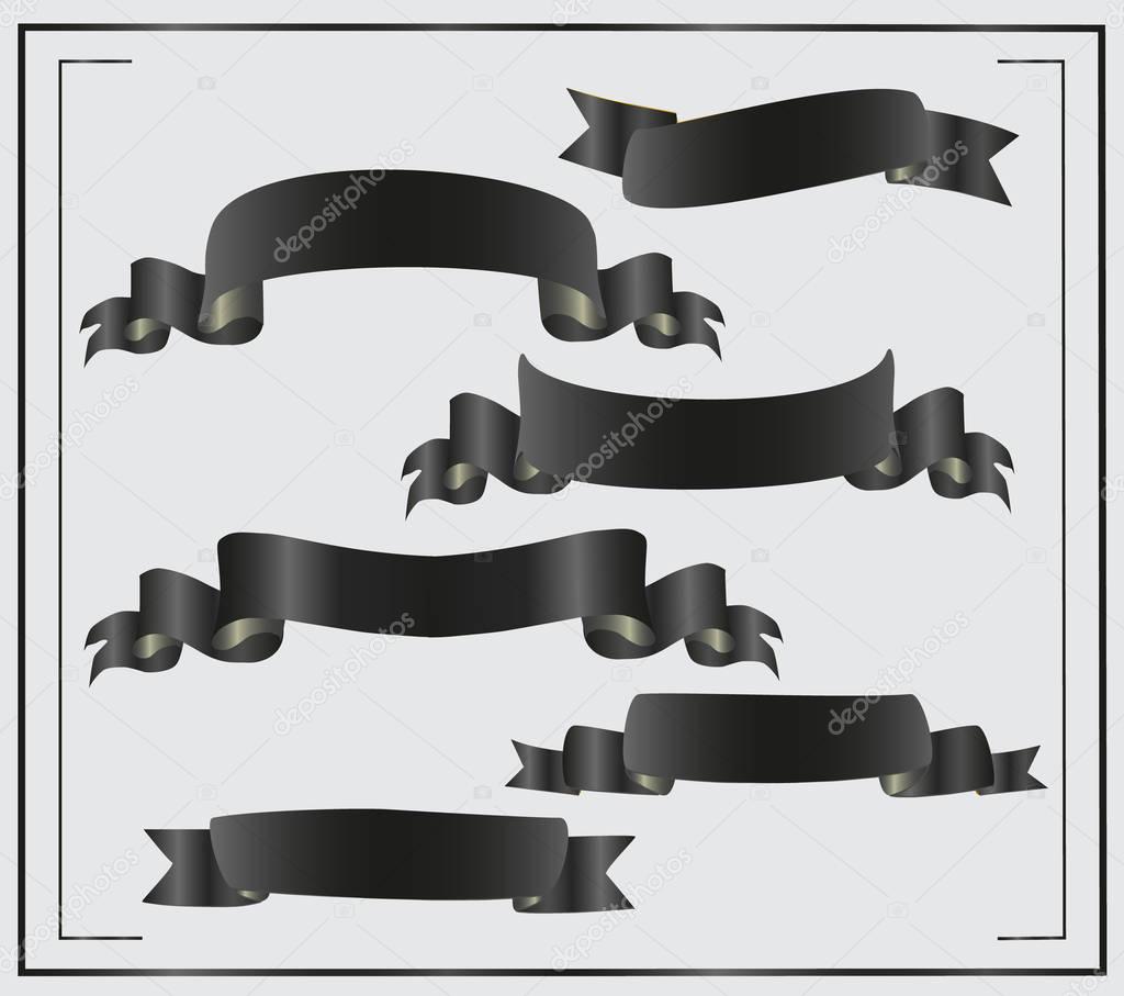 Set of black ribbons on a light background. Black ribbons for your illustration.