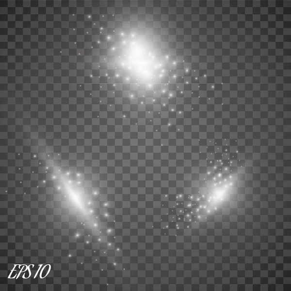 Conjunto de estrellas de efecto de luz brillante vectorial estalla con destellos sobre fondo transparente . — Vector de stock