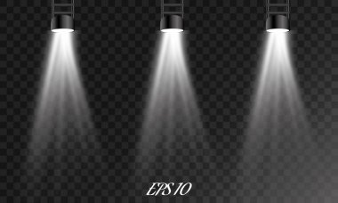 Saydam arka plan üzerinde vektör projektör. Sahne ışıkları. Lamba. Işık efekti. Vektör çizim.