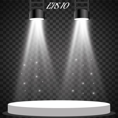 Saydam arka plan üzerinde vektör projektör. Sahne ışıkları. Lamba. Işık efekti. Vektör çizim.