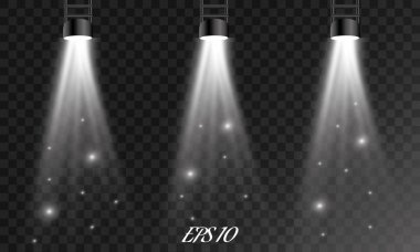 Saydam arka plan üzerinde vektör projektör. Sahne ışıkları. Lamba. Işık efekti. Vektör çizim.