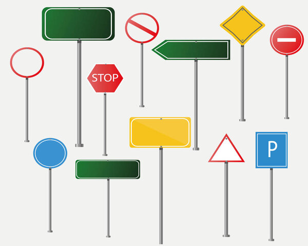 Набор дорожных знаков изолирован на прозрачном фоне. Векторная иллюстрация.