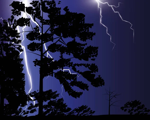 在蓝色的天空和大量的木材和地球闪电的风暴. — 图库矢量图片