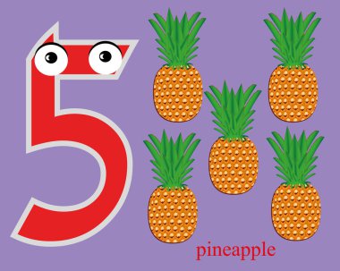 Öğrenmek numaraları ve meyveler, okul öncesi için çalışma sayfası