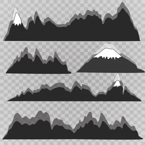 Montañas conjunto silueta paisaje. Colección de fondo de frontera de alta montaña abstracta — Archivo Imágenes Vectoriales