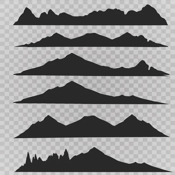 Mountains landscape silhouette set. Abstract high mountain border background collection — Stock Vector