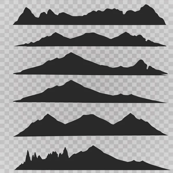 Montañas conjunto silueta paisaje. Colección de fondo de frontera de alta montaña abstracta — Archivo Imágenes Vectoriales