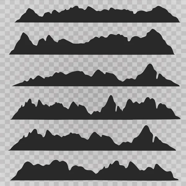 Montañas conjunto silueta paisaje. Colección de fondo de frontera de alta montaña abstracta — Archivo Imágenes Vectoriales