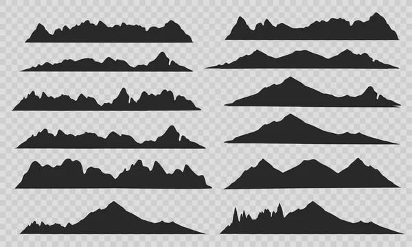 Montanhas conjunto silhueta paisagem. Abstrato alta montanha fronteira fundo coleção —  Vetores de Stock