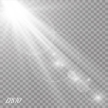 Şeffaf güneş ışığı vektörü. Özel lens ışık efekti..