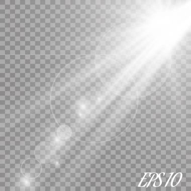 Şeffaf güneş ışığı vektörü. Özel lens ışık efekti..
