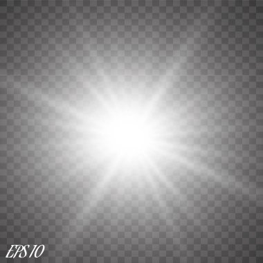 Lens flare ışık etkisi. Güneş ışınları şeffaf arka plan üzerinde izole kiriş. Vektör çizim.