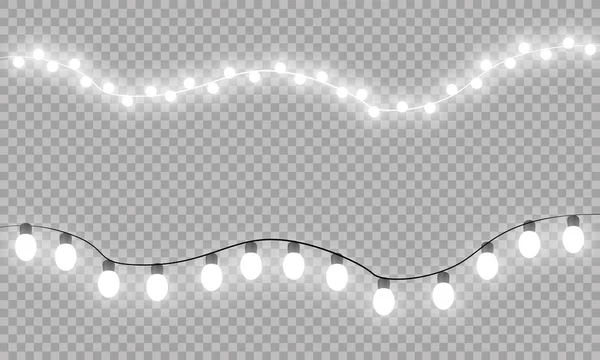 Glowing Christmas lights isolated realistic design elements. Garlands, Christmas decorations lights effects — Stock Vector