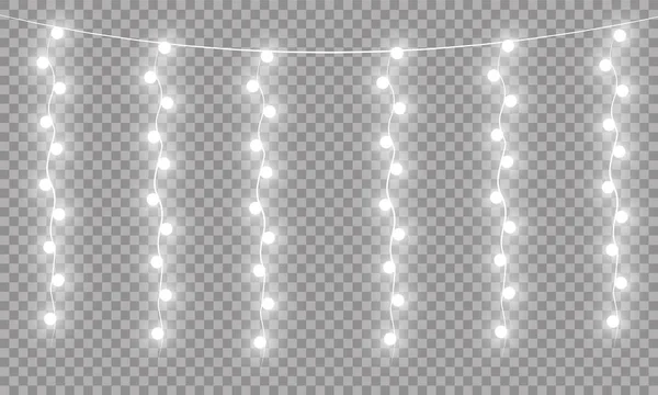 Luces de Navidad brillantes aislados elementos de diseño realistas. Guirnaldas, decoraciones navideñas luces efectos — Vector de stock