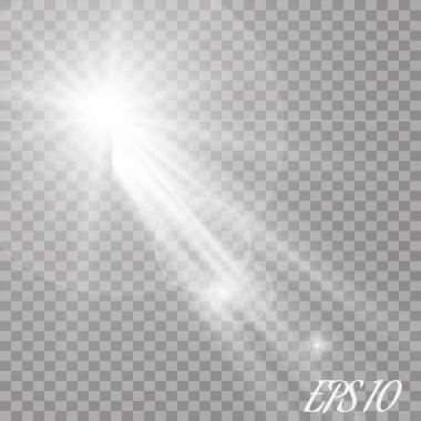 Şeffaf güneş ışığı vektörü. Özel lens ışık efekti..