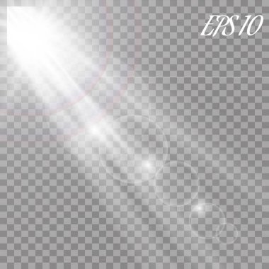 Şeffaf güneş ışığı vektörü. Özel lens ışık efekti..